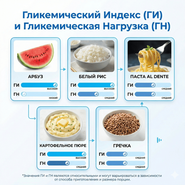 Инфографика: примеры ГИ и ГН для популярных продуктов